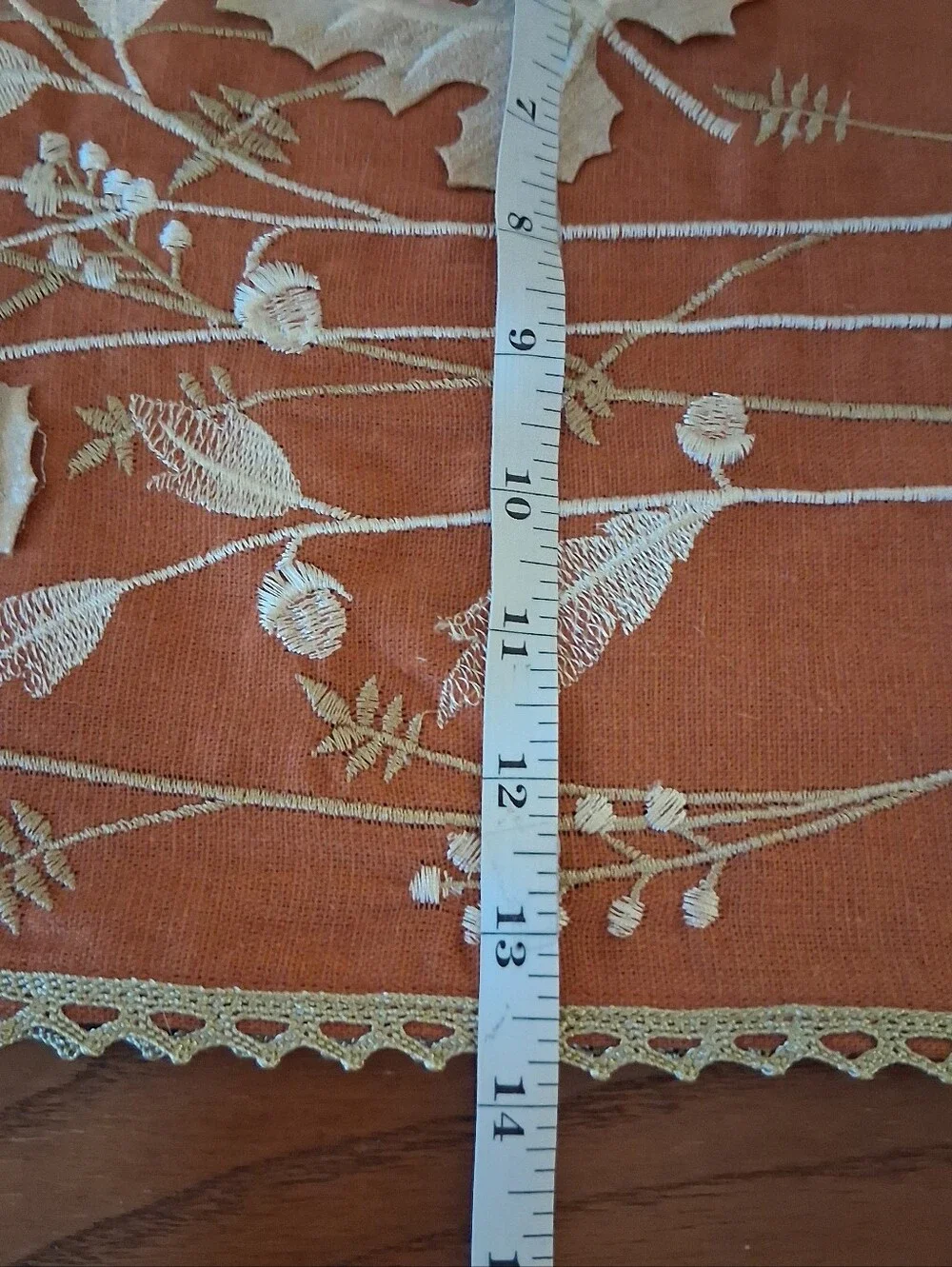 Fall Autumn Embroidered Table Runner Lattice Trim 68